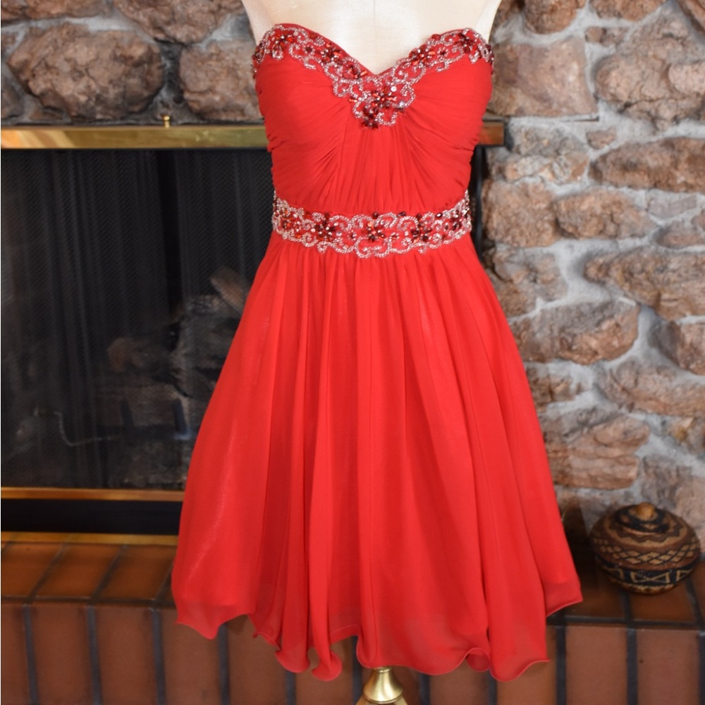 Red Strapless Cocktail Dress